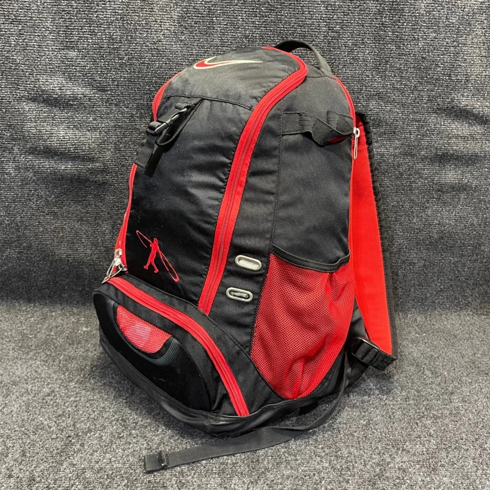 Nike BZ9203 Black Red Bat Holders Equipment Bag Diamond Elite Baseball Backpack